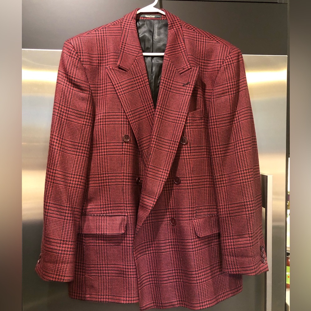 A K Rikk’s Double-breasted, Red/Black, Wool Sport Coat- Size 42R